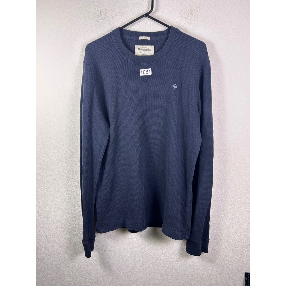 Abercrombie & Fitch Mens Large Navy Blue Waffle Knit Thermal Muscle Fit Shirt